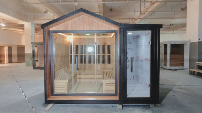 Custom - designed pointed - roof sauna. With a traditional design, it is suitable for use in apartments. It has a red - cedar - wood structure, comes with environmental - friendly features, and is equipped with an electric furnace and sauna stones. Hover Image