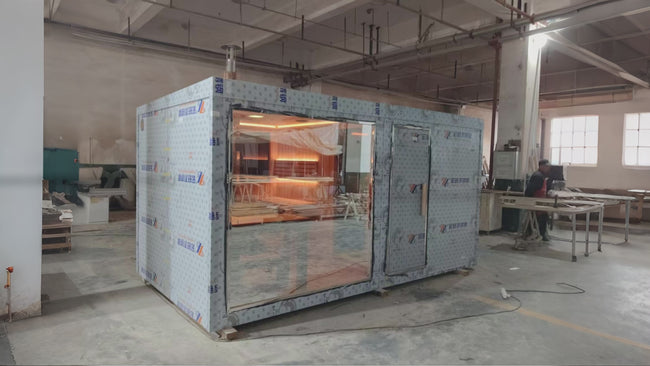 Custom - designed irregular - shaped sauna room. It is a high - quality modern solid - wood outdoor sauna room made of redwood, with two rooms. The size can be customized to accommodate 2 - 8 people, suitable for villas. Hover Image