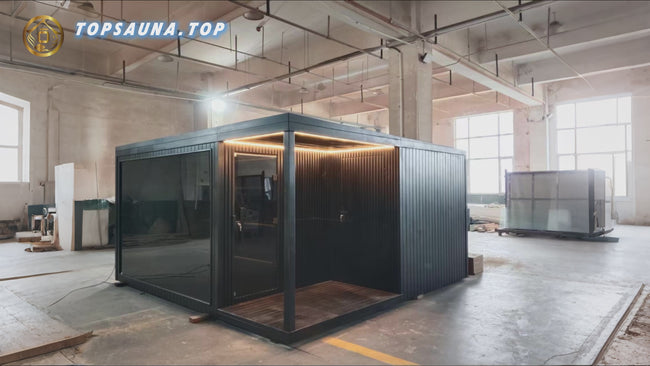 Outdoor traditional sauna for 6 people. Made of Canadian red cedar, it is a large - sized, waterproof sauna for gardens. It has two rooms and customization is available. Hover Image