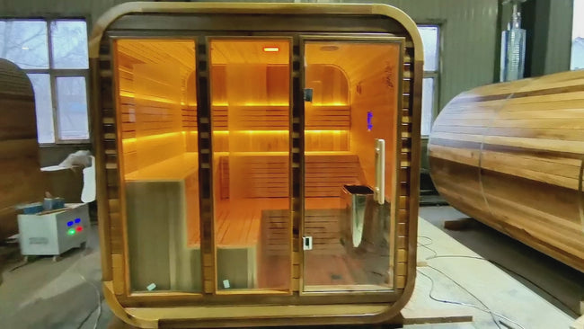 A sturdy and durable home steam sauna that can accommodate 3 to 4 people. It is an outdoor, healthy and leisure - oriented traditional steam modern square - shaped sauna made of outdoor red cedar wood. Hover Image