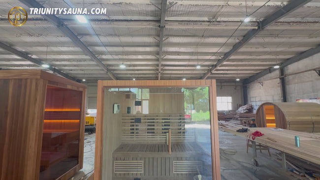 The best - selling outdoor square - shaped sauna. It is made of solid wood, suitable for family use. It's a large - sized outdoor square - shaped wooden sauna, heated by an electric furnace and equipped with sauna stones. Hover Image