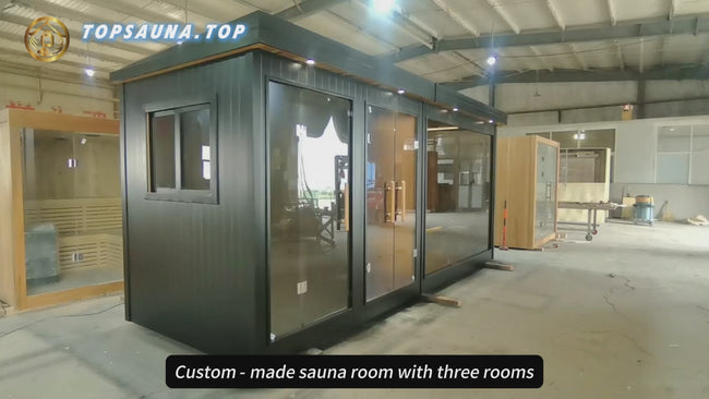 Custom - sized large - scale infrared modern dry sauna room made of white pine, Japanese yew, and red cedar solid wood. It can accommodate 4 people, is suitable for indoor and outdoor use, and is computer - controlled. Hover Image