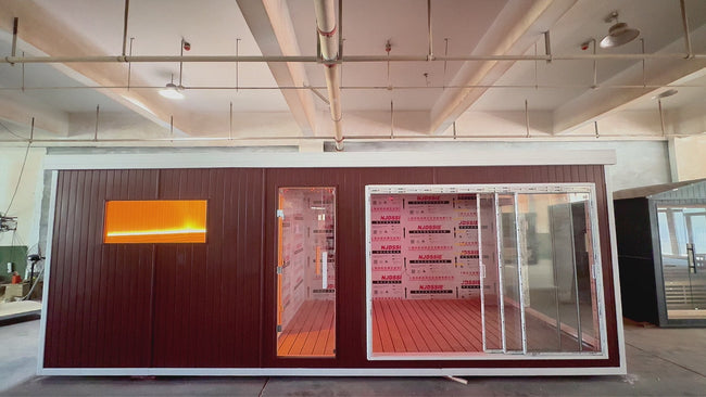 Luxurious square - shaped modern villa sauna made of solid red - cedar wood. It features a custom - designed layout, offers an outdoor panoramic view, and the dry - steam function can be customized. Hover Image