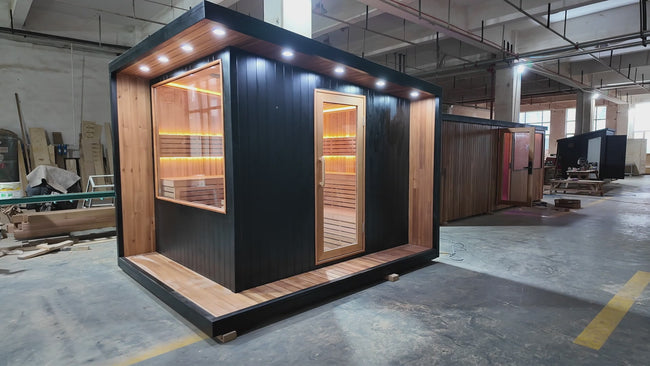 A popular 6 - person outdoor sauna, with wooden decoration. It is a luxurious large - sized sauna, heated by an electric furnace and made of red cedar wood, suitable for outdoor use. Hover Image
